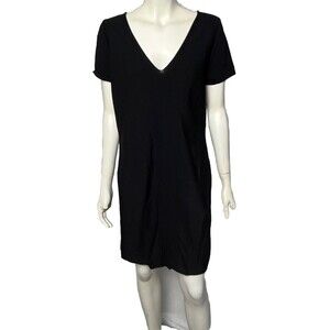 Max Studio Dress Short Sleeve Knee Length Rib Accent V‎ Neck Stretch Black XL